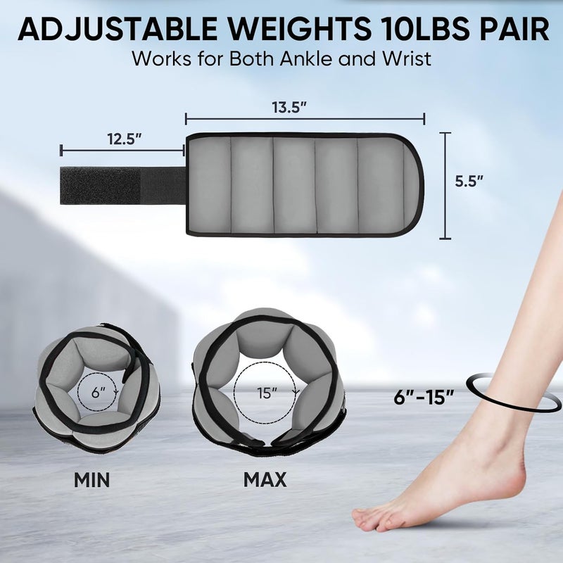 APEXUP 10lbs/Pair Adjustable Ankle Weights for Women and Men, Modularized Leg Weight Straps for Yoga, Walking, Running, Aerobics, Gym - Image 2